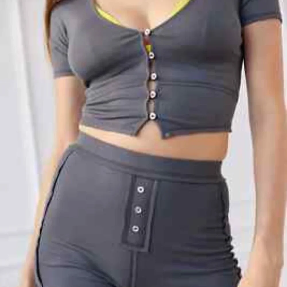 URBAN OUTFITTERS Cozy Lounge Shorts Set in Charcoal | S M - Picture 2 of 7